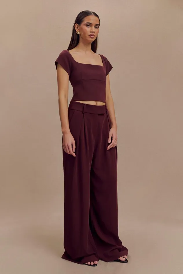 Women Meshki Tops Ellis Cap Sleeve Longline Suiting Top 8211 Mahogany