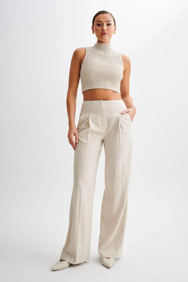 Women Meshki Tops Emanuelle Sleeveless Linen Shirring Top 8211 Natural