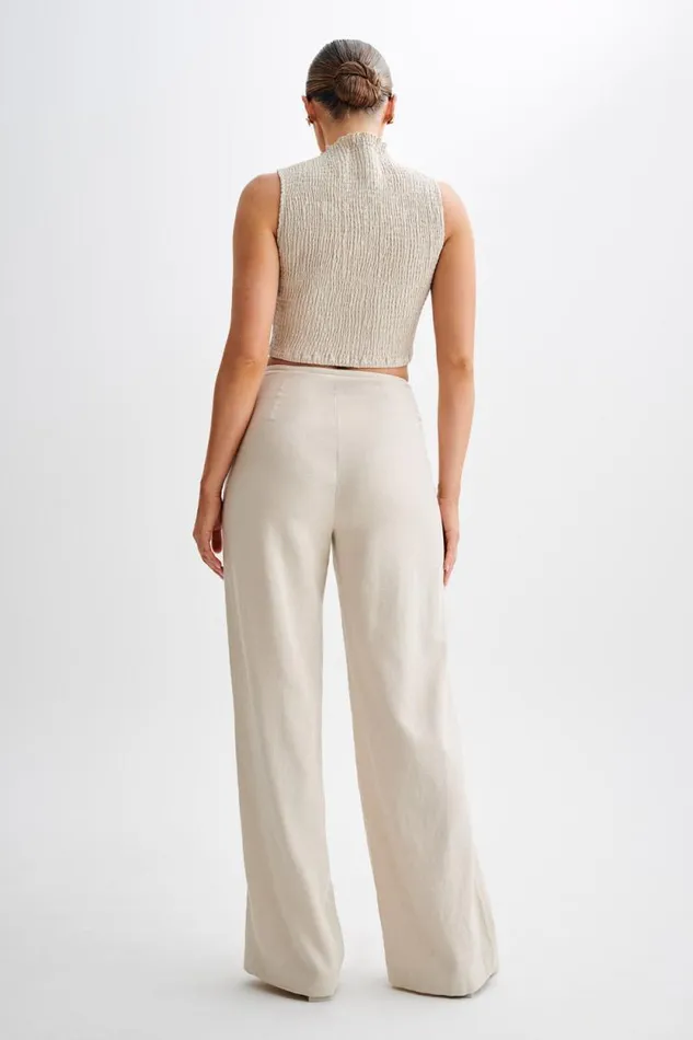 Women Meshki Tops Emanuelle Sleeveless Linen Shirring Top 8211 Natural