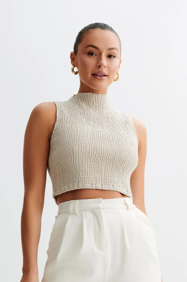 Women Meshki Tops Emanuelle Sleeveless Linen Shirring Top 8211 Natural