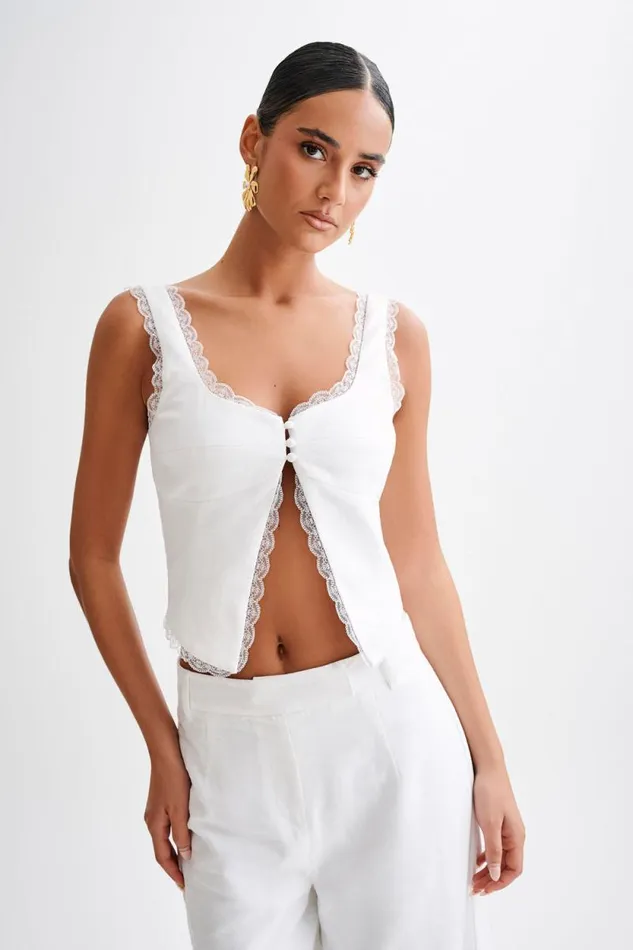 Women Meshki Tops Franca Linen Sleeveless Top 8211 White