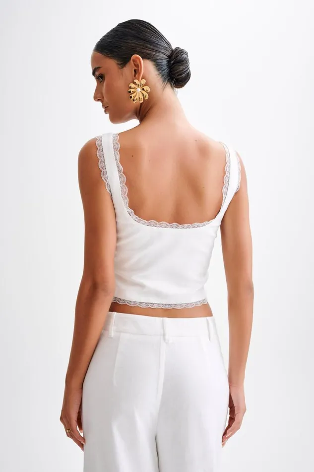 Women Meshki Tops Franca Linen Sleeveless Top 8211 White