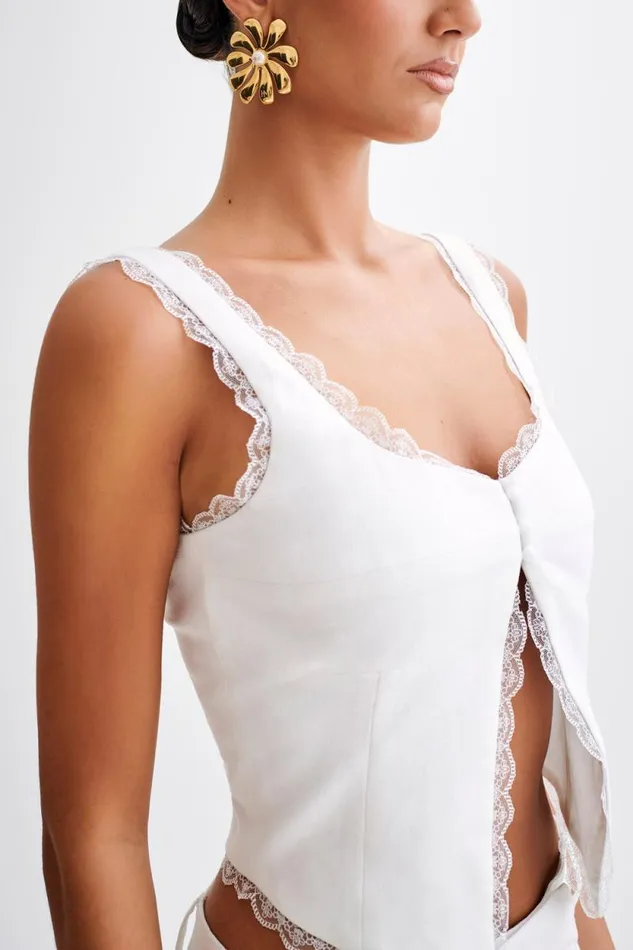 Women Meshki Tops Franca Linen Sleeveless Top 8211 White