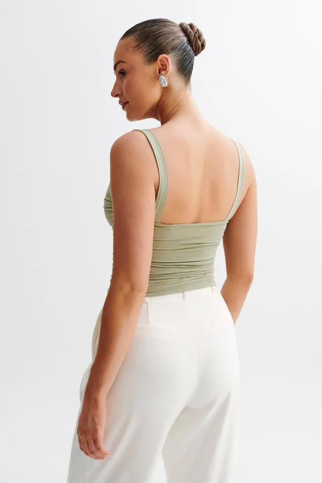 Women Meshki Tops Hailey Slinky Long Line Sweetheart Top 8211 Sage
