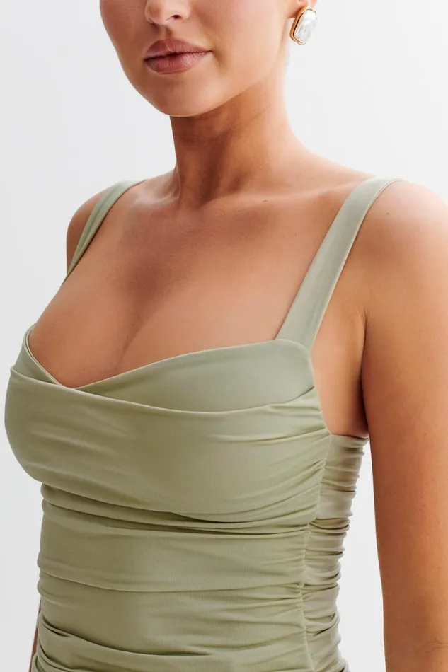 Women Meshki Tops Hailey Slinky Long Line Sweetheart Top 8211 Sage
