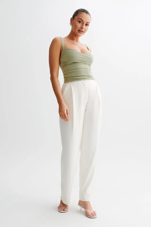 Women Meshki Tops Hailey Slinky Long Line Sweetheart Top 8211 Sage