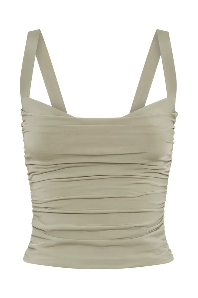 Women Meshki Tops Hailey Slinky Long Line Sweetheart Top 8211 Sage