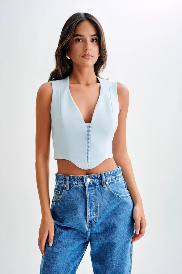 Women Meshki Tops Keely Cotton Sleeveless Top 8211 Sky Blue