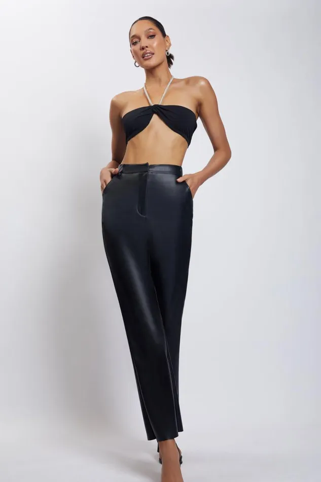 Women Meshki Tops Lea Diamante Chain Halter Neck Crop Top 8211 Black