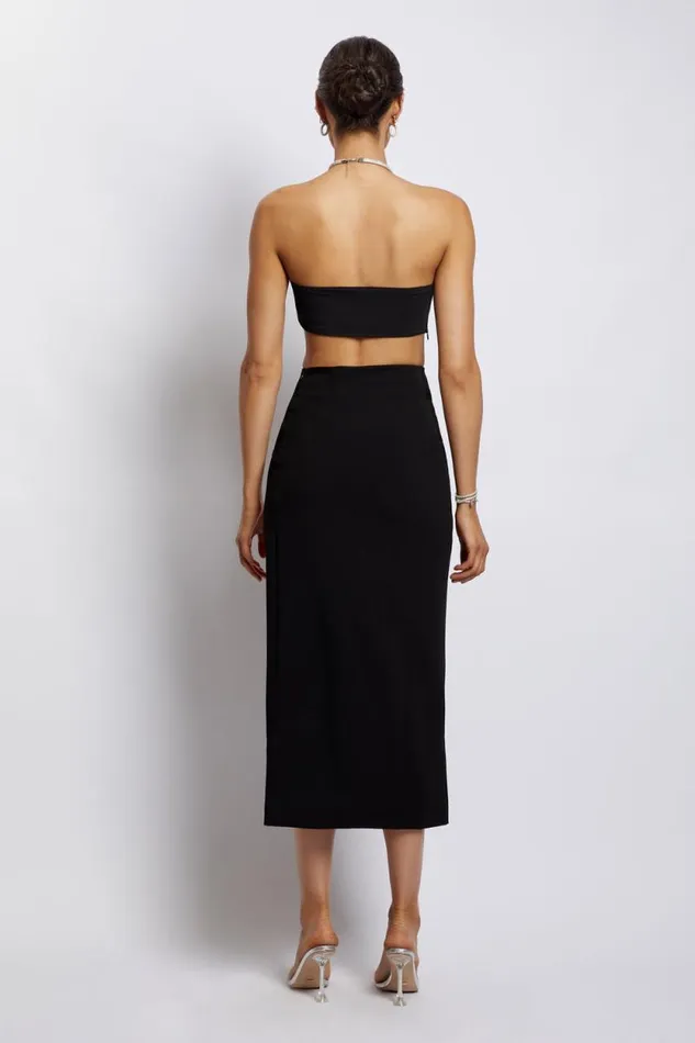 Women Meshki Tops Lea Diamante Chain Halter Neck Crop Top 8211 Black