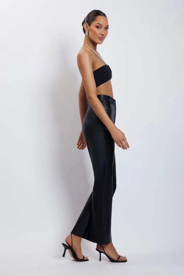 Women Meshki Tops Lea Diamante Chain Halter Neck Crop Top 8211 Black