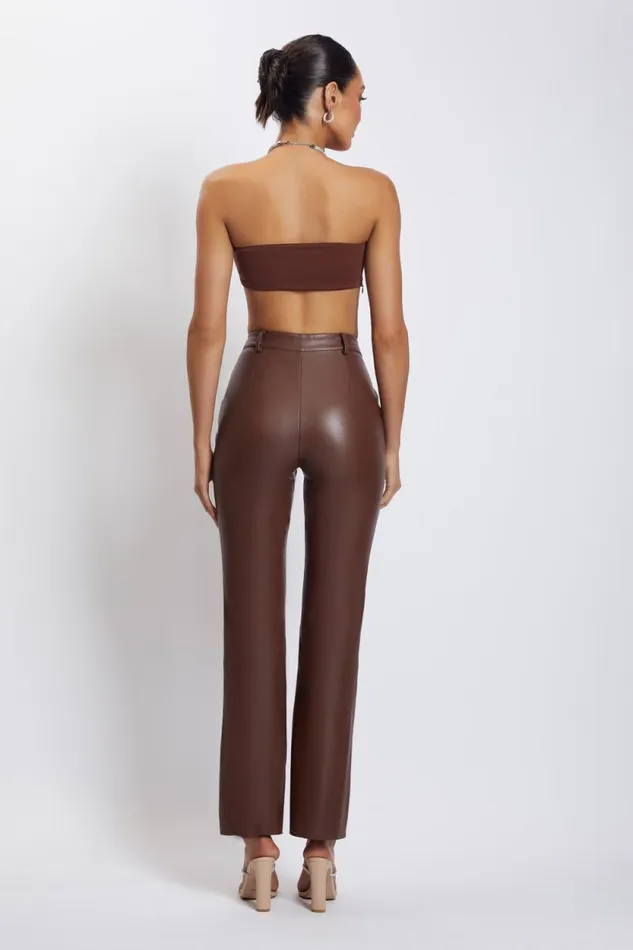 Women Meshki Tops Lea Diamante Chain Halter Neck Crop Top 8211 Chocolate
