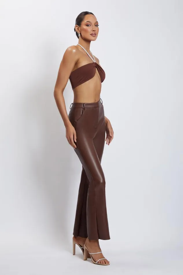 Women Meshki Tops Lea Diamante Chain Halter Neck Crop Top 8211 Chocolate