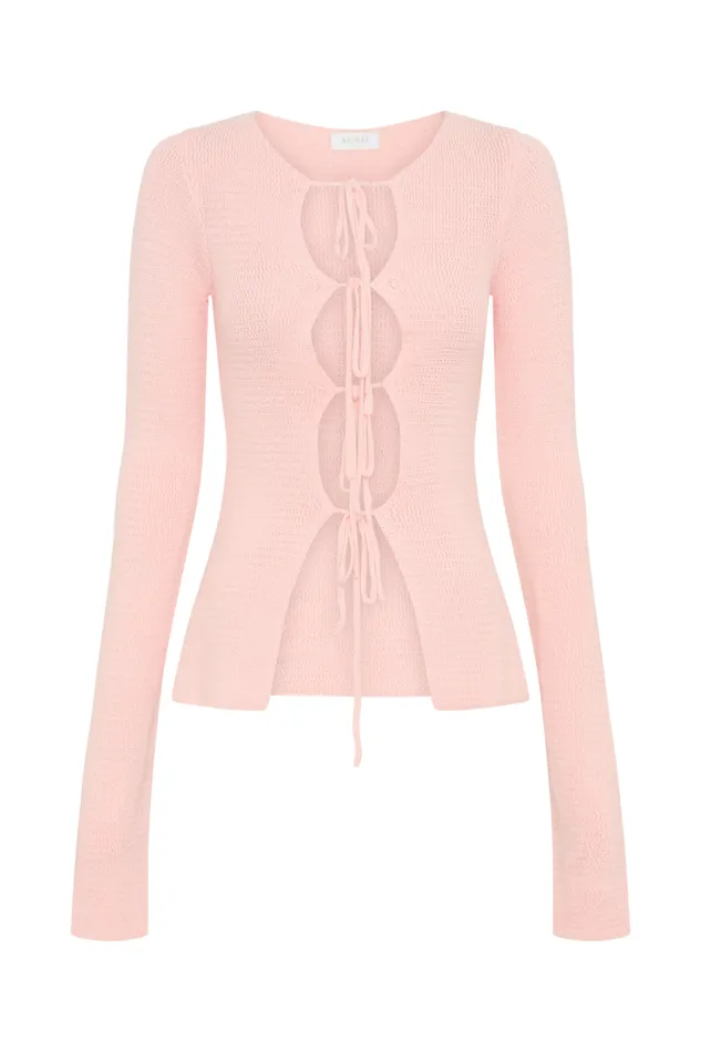 Women Meshki Tops Noah Knit Tie Long Sleeve Top 8211 Baby Pink