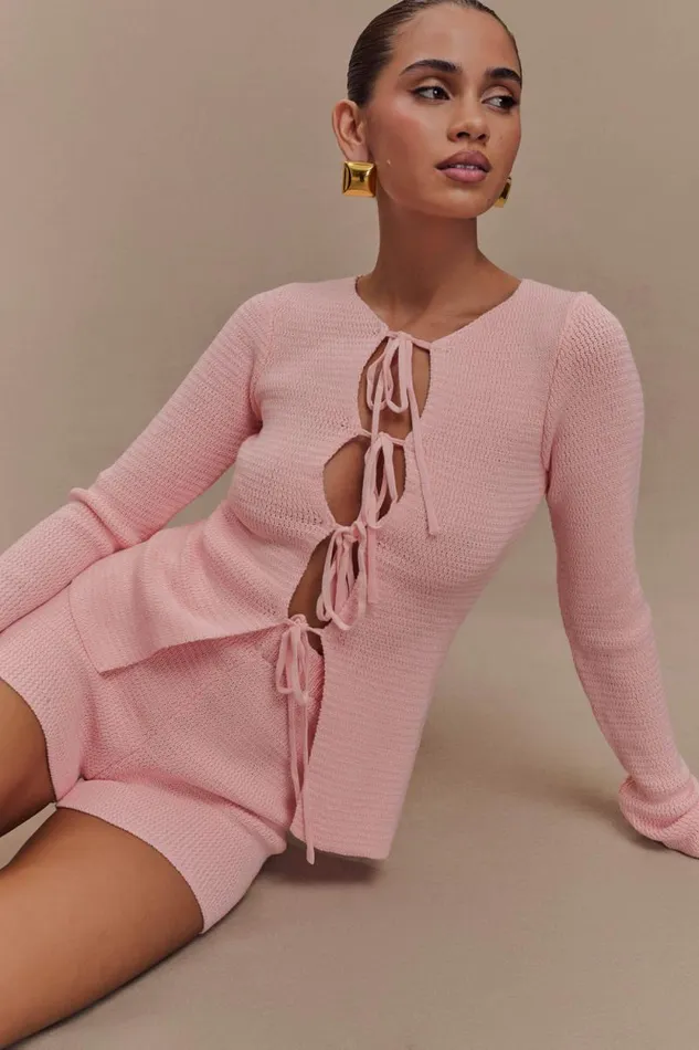 Women Meshki Tops Noah Knit Tie Long Sleeve Top 8211 Baby Pink