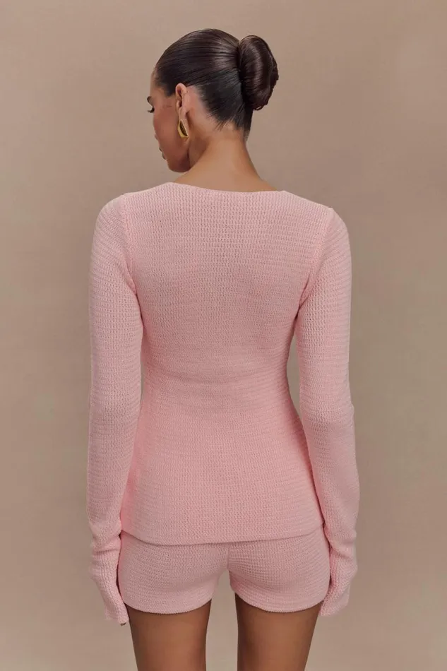 Women Meshki Tops Noah Knit Tie Long Sleeve Top 8211 Baby Pink