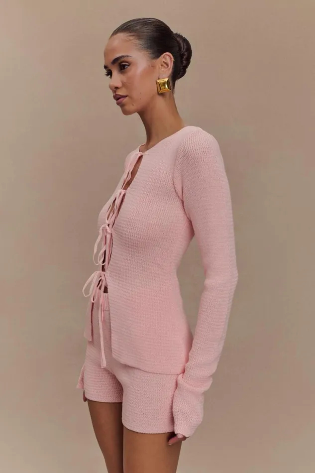 Women Meshki Tops Noah Knit Tie Long Sleeve Top 8211 Baby Pink