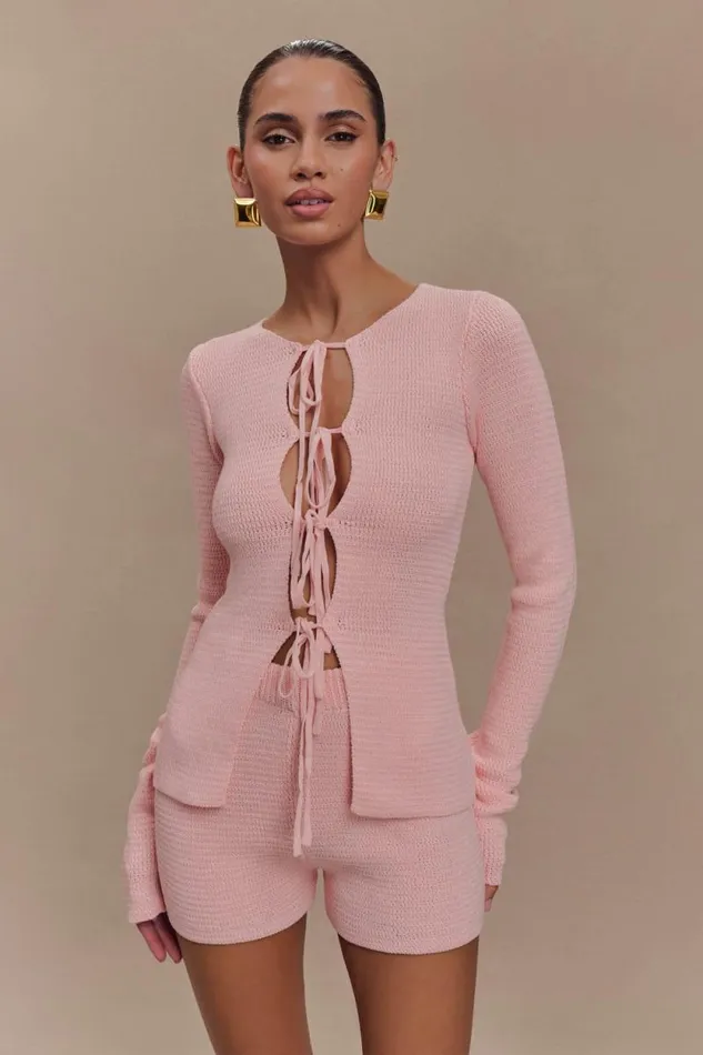 Women Meshki Tops Noah Knit Tie Long Sleeve Top 8211 Baby Pink