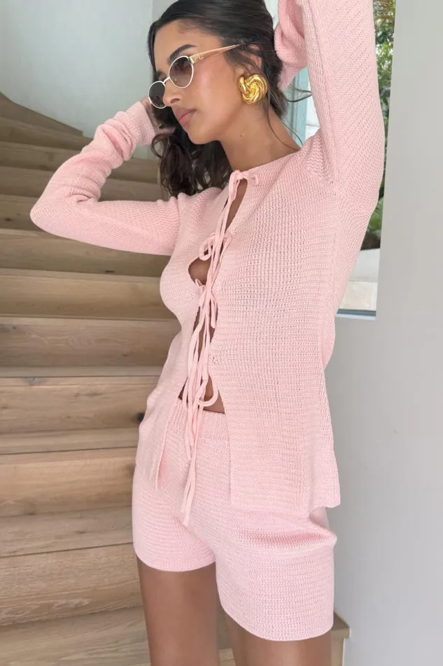 Women Meshki Tops Noah Knit Tie Long Sleeve Top 8211 Baby Pink
