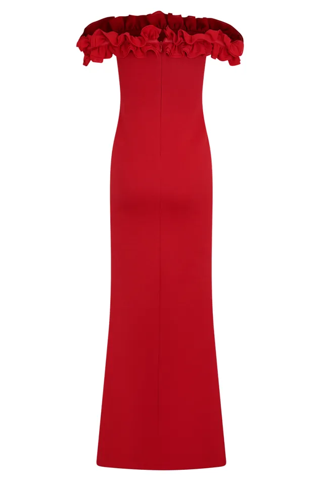 Women Meshki Tops Nova Ruffle Off Shoulder Maxi Dress 8211 Ruby