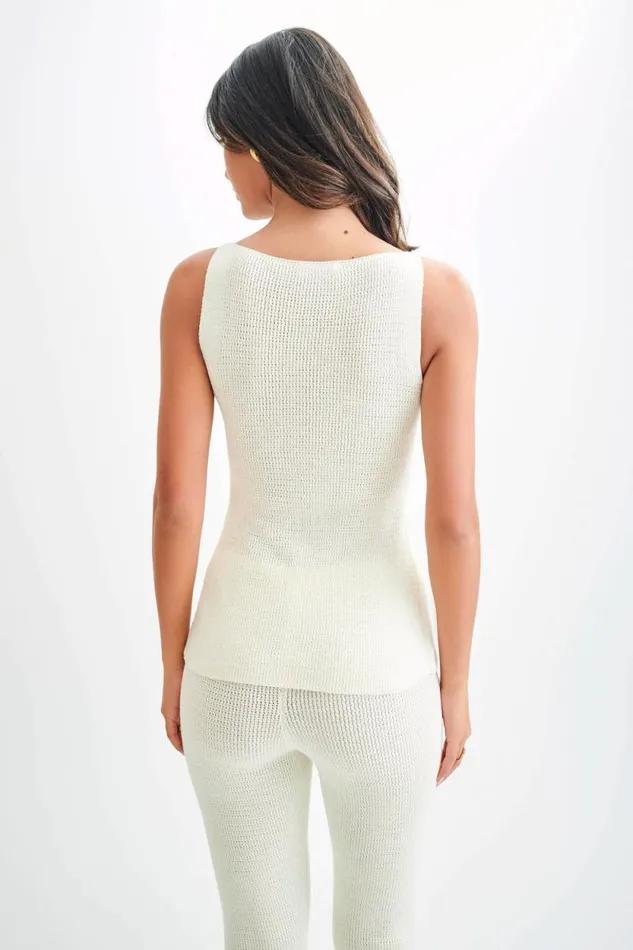 Women Meshki Tops Ridley Knit Tank Top With Split 8211 Ivory