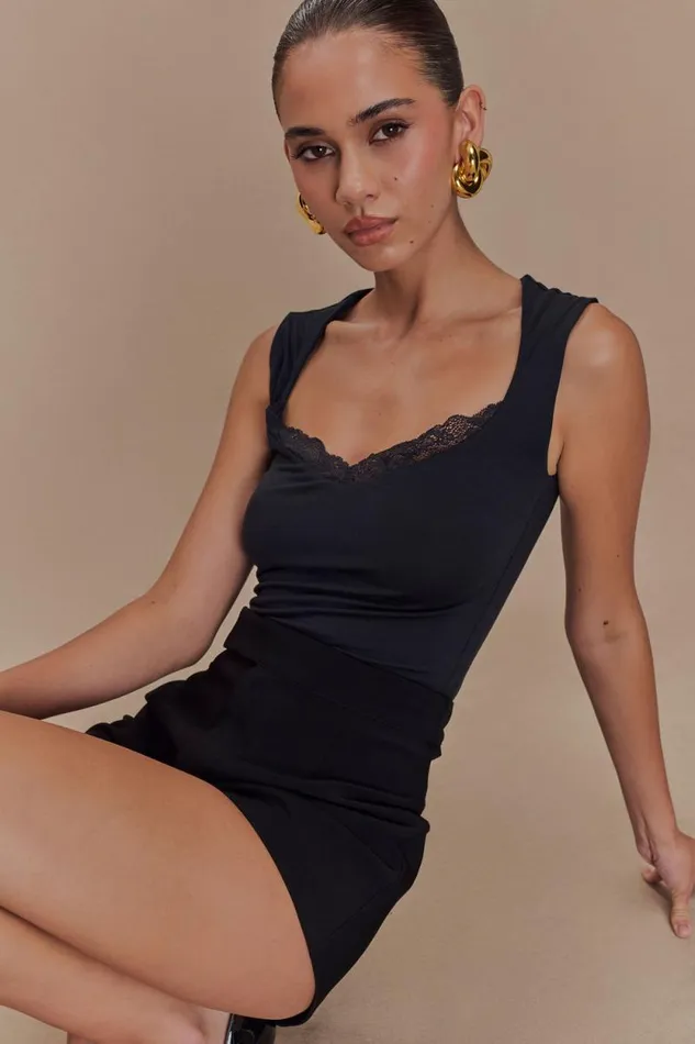 Women Meshki Tops Tatianna Lace Trim Modal Top 8211 Black