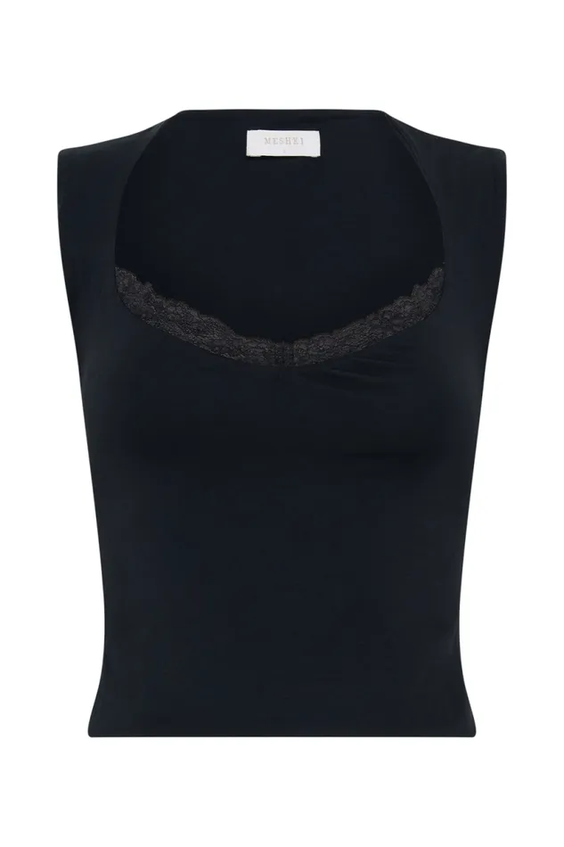Women Meshki Tops Tatianna Lace Trim Modal Top 8211 Black
