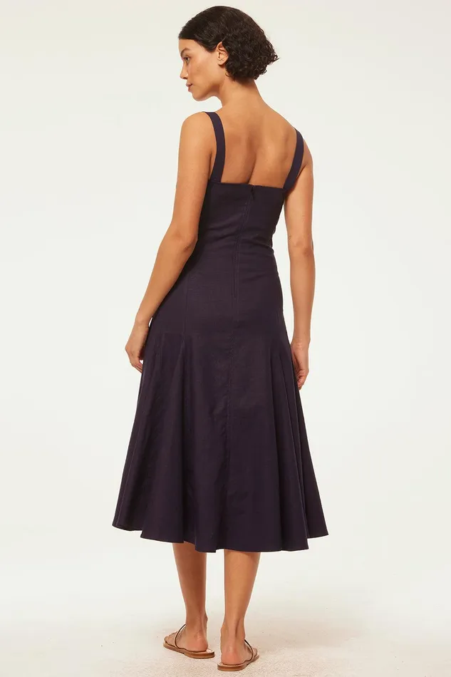 Women MISA Los Angeles Dresses CHERISH DRESS Navy Linen