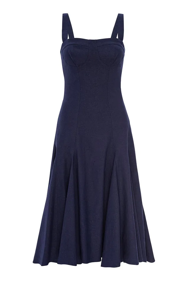 Women MISA Los Angeles Dresses CHERISH DRESS Navy Linen