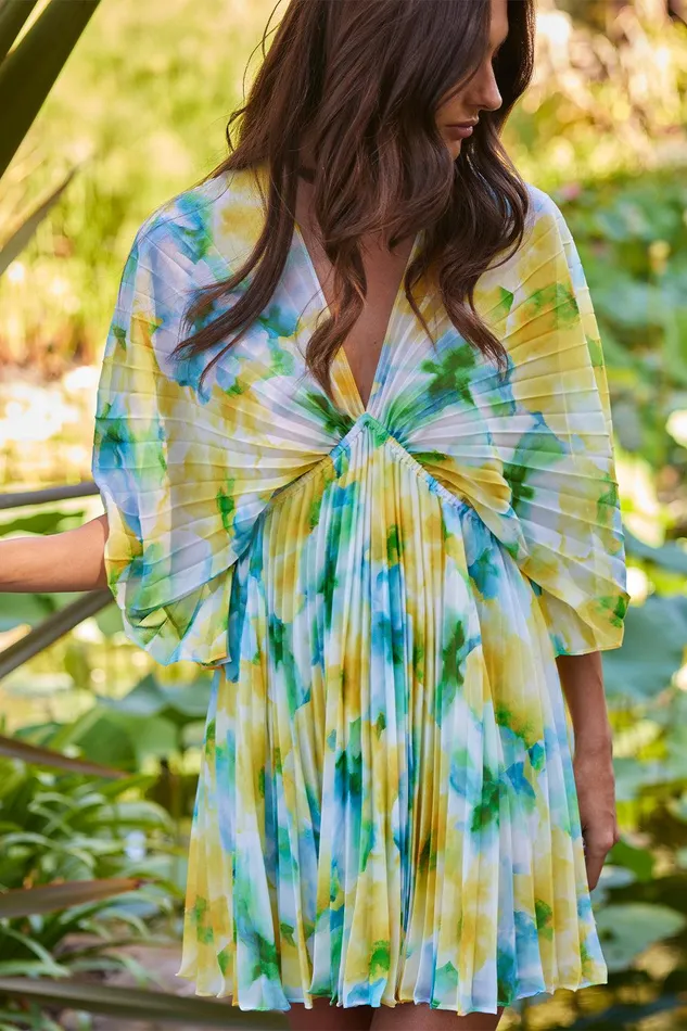 Women MISA Los Angeles Dresses LUNA DRESS Citron Watercolor