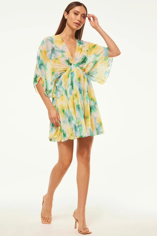 Women MISA Los Angeles Dresses LUNA DRESS Citron Watercolor