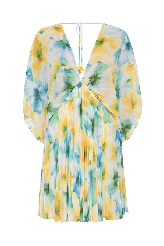 Women MISA Los Angeles Dresses LUNA DRESS Citron Watercolor