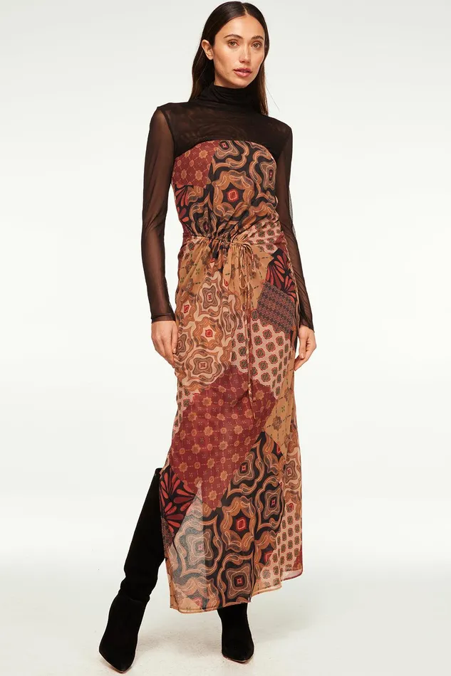 Women MISA Los Angeles Dresses MARIAH DRESS Surreal Patchwork Chiffon