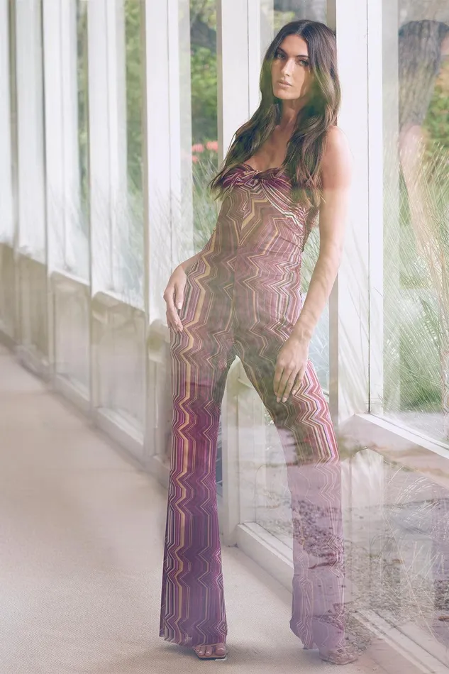 Women MISA Los Angeles Jersey and Mesh LILIA JUMPSUIT La Banda Crimson Mesh
