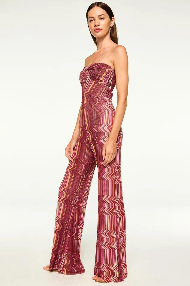 Women MISA Los Angeles Jersey and Mesh LILIA JUMPSUIT La Banda Crimson Mesh
