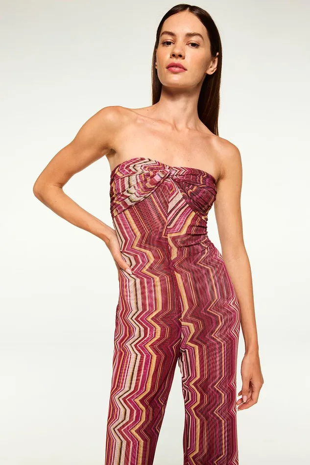 Women MISA Los Angeles Jersey and Mesh LILIA JUMPSUIT La Banda Crimson Mesh