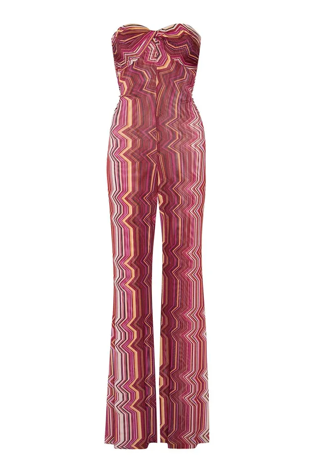 Women MISA Los Angeles Jersey and Mesh LILIA JUMPSUIT La Banda Crimson Mesh