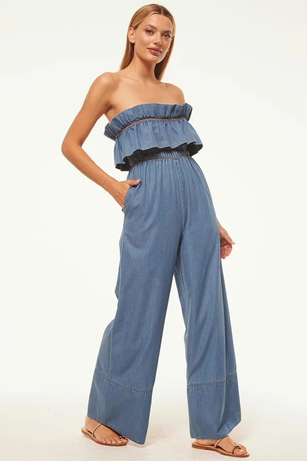 Women MISA Los Angeles Jumpsuits and Rompers CHARLIE JUMPSUIT Blue Chambray