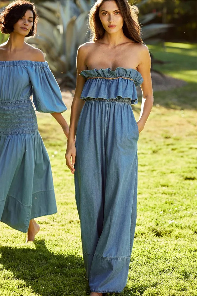 Women MISA Los Angeles Jumpsuits and Rompers CHARLIE JUMPSUIT Blue Chambray