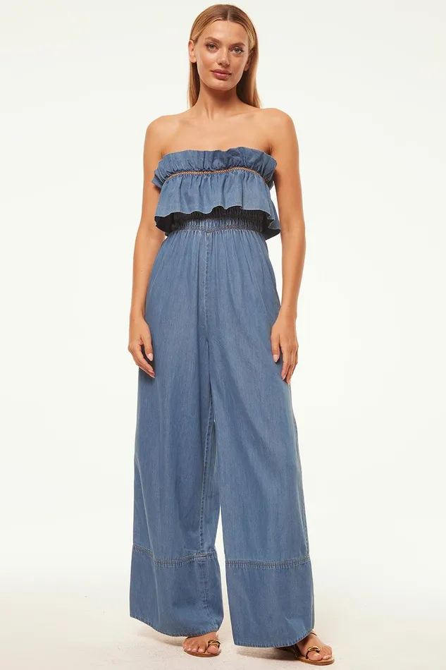 Women MISA Los Angeles Jumpsuits and Rompers CHARLIE JUMPSUIT Blue Chambray