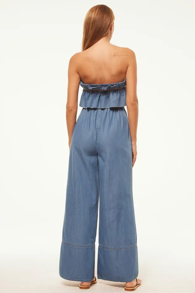 Women MISA Los Angeles Jumpsuits and Rompers CHARLIE JUMPSUIT Blue Chambray