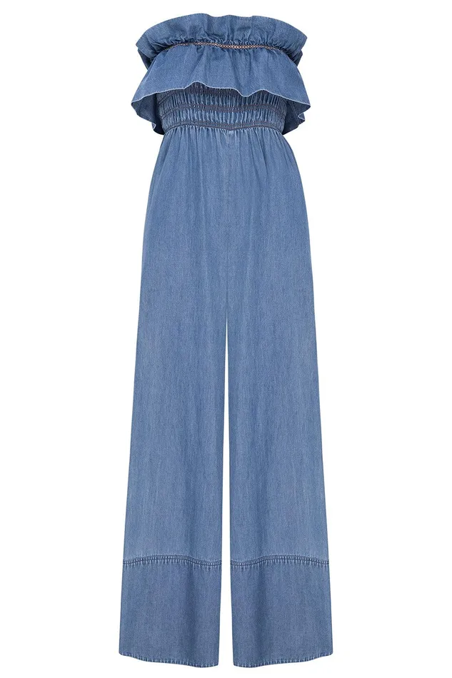 Women MISA Los Angeles Jumpsuits and Rompers CHARLIE JUMPSUIT Blue Chambray
