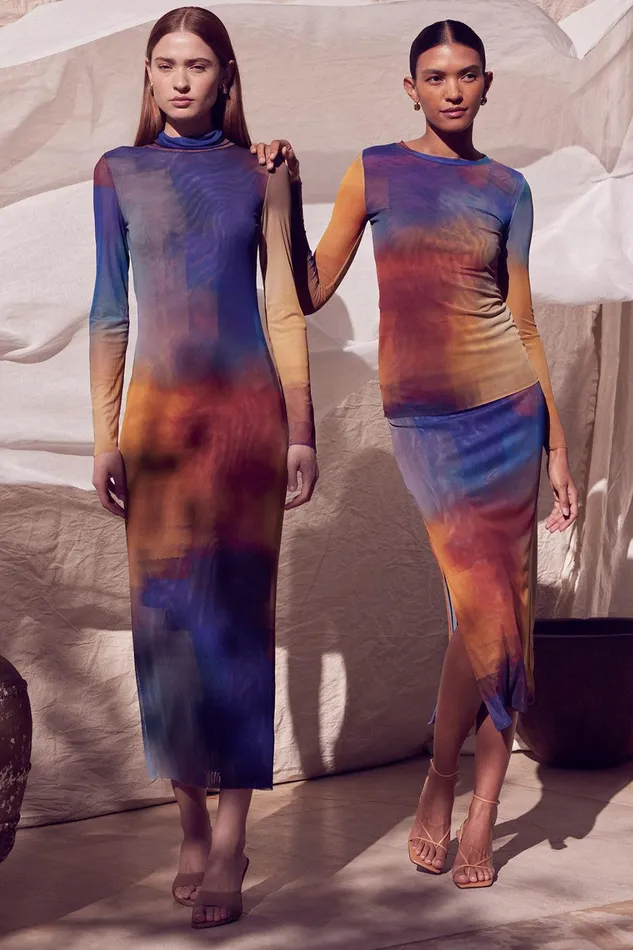 Women MISA Los Angeles Matching Sets AISHA SKIRT Digital Ombre