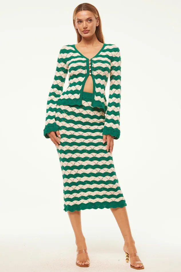 Women MISA Los Angeles Matching Sets MELINA SKIRT Emerald Stripe