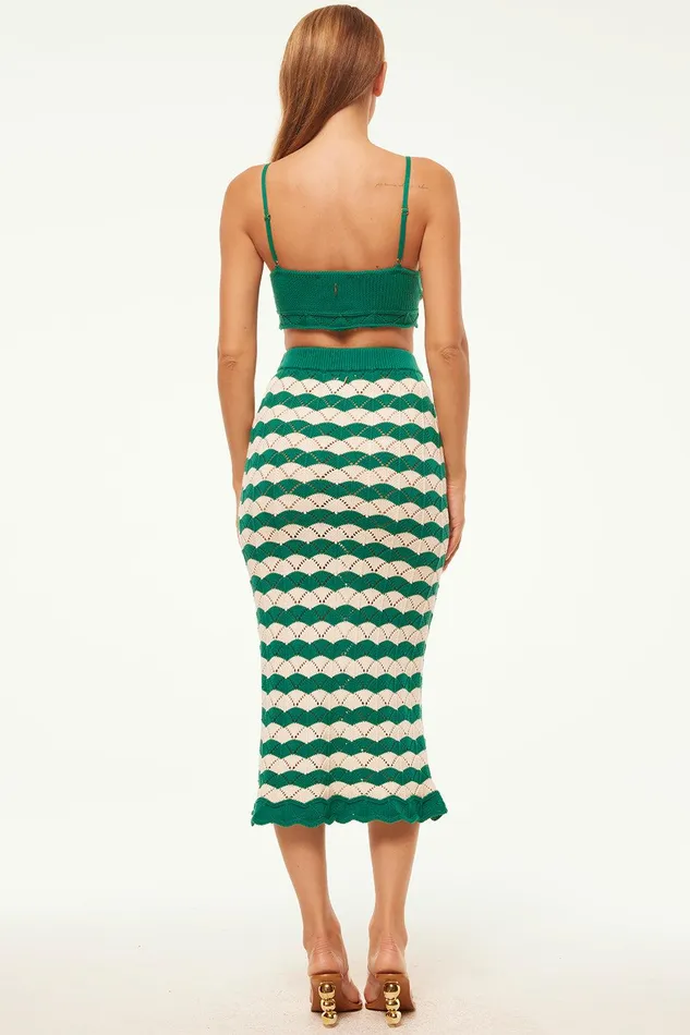 Women MISA Los Angeles Matching Sets MELINA SKIRT Emerald Stripe