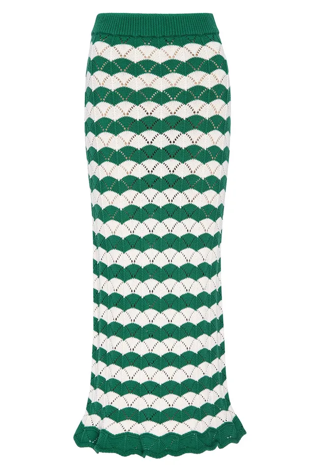 Women MISA Los Angeles Matching Sets MELINA SKIRT Emerald Stripe