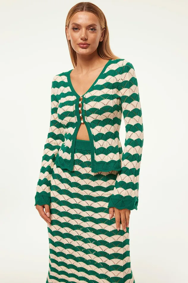 Women MISA Los Angeles Matching Sets NELLY CARDIGAN Emerald Stripe