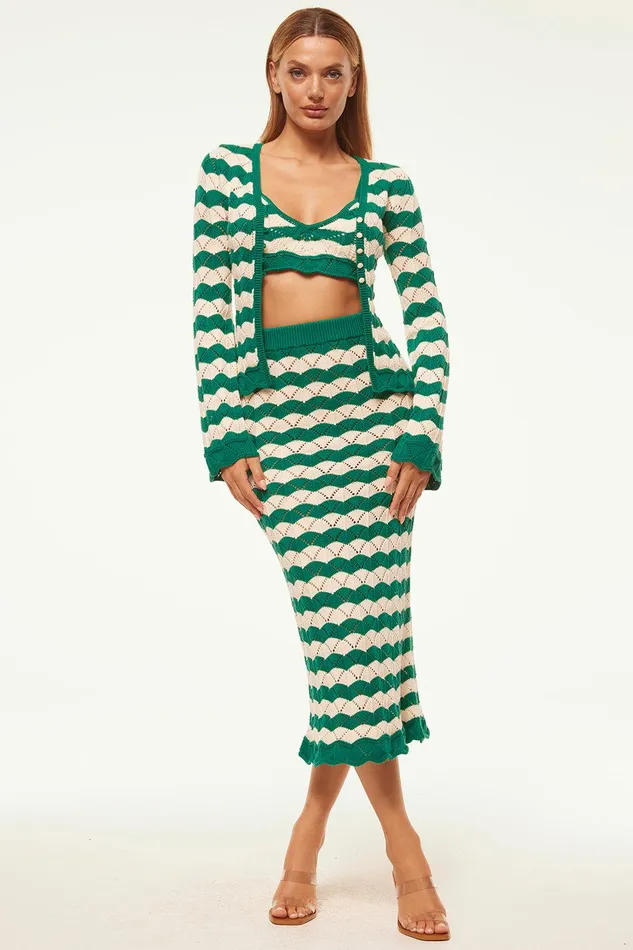 Women MISA Los Angeles Matching Sets NELLY CARDIGAN Emerald Stripe