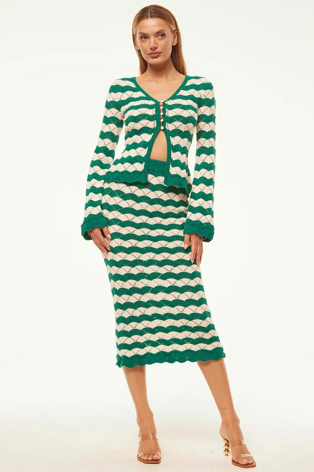 Women MISA Los Angeles Matching Sets NELLY CARDIGAN Emerald Stripe