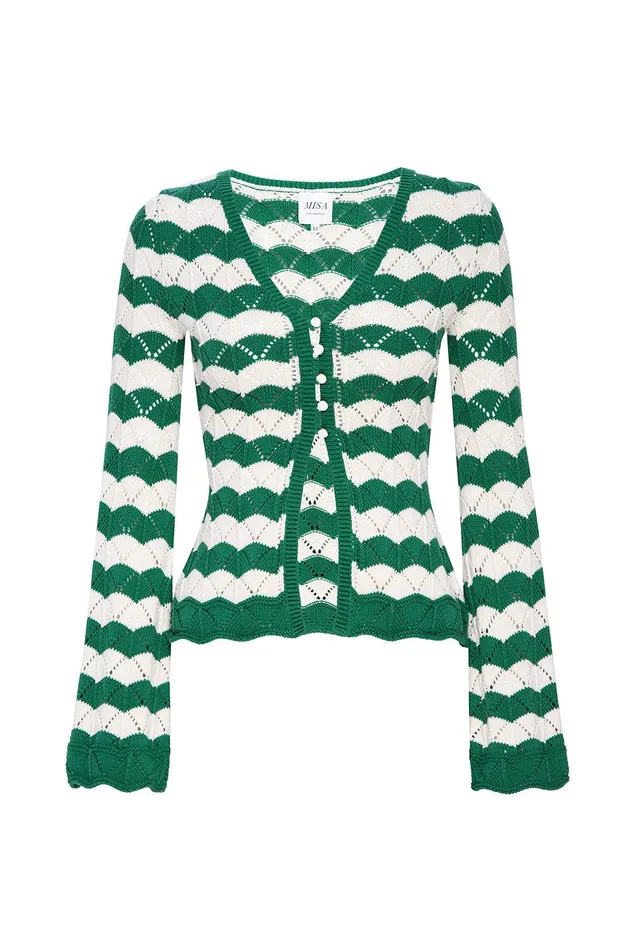 Women MISA Los Angeles Matching Sets NELLY CARDIGAN Emerald Stripe